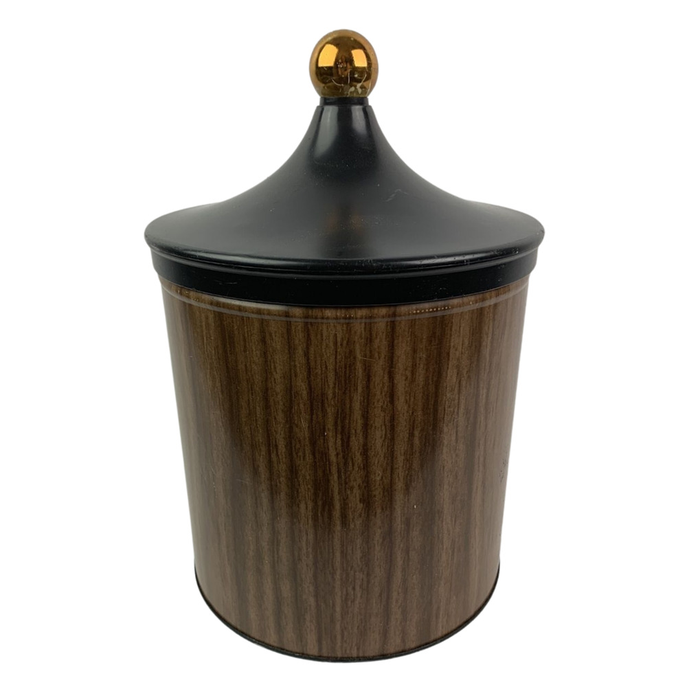 Vintage 1960s Decoware Tin Ice Bucket Faux Woodgrain Midcentury Lined Tin